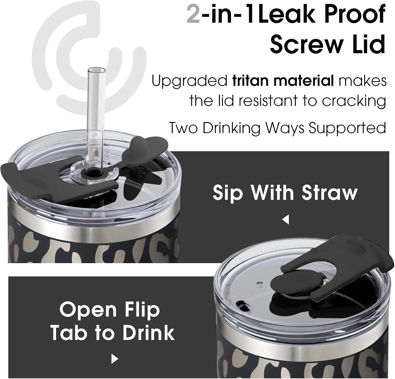 COKTIK 40 oz Tumbler With Handle and Straw Lid, Vacuum Insulated Travel Coffee Mug Stainless Steel Insulated Cup for Beverages, Leak-proof, Cupholder Friendly (Black Leopard)
