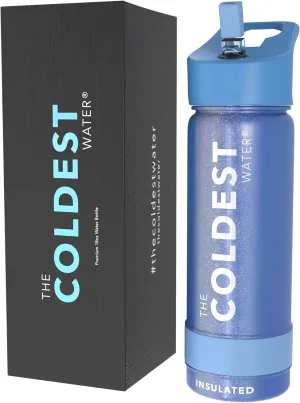 Coldest Insulated Water Bottle with Straw Lid - Stainless Steel Metal Thermos for Men & Women (Galactic Blue Glitter, 18 oz)