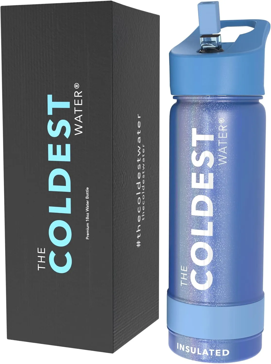 Coldest Insulated Water Bottle with Straw Lid - Stainless Steel Metal Thermos for Men & Women (Galactic Blue Glitter, 18 oz)