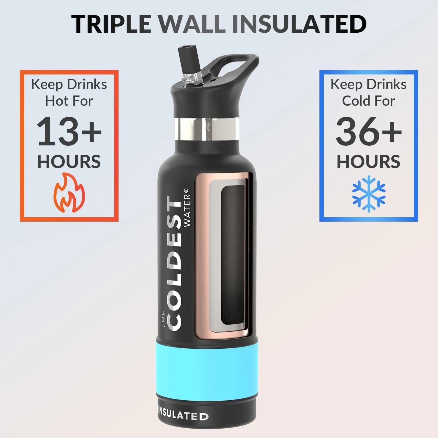 Coldest Insulated Water Bottle with Straw Lid - Stainless Steel Metal Thermos for Men & Women (Matte Black, 21 oz)