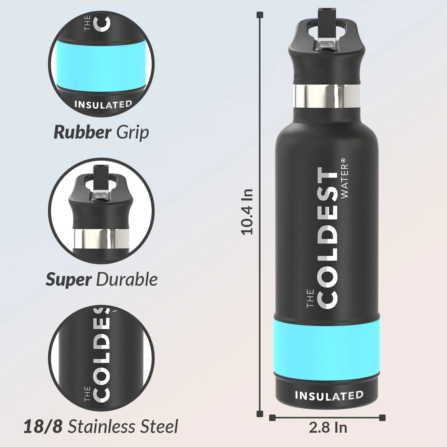 Coldest Insulated Water Bottle with Straw Lid - Stainless Steel Metal Thermos for Men & Women (Matte Black, 21 oz)
