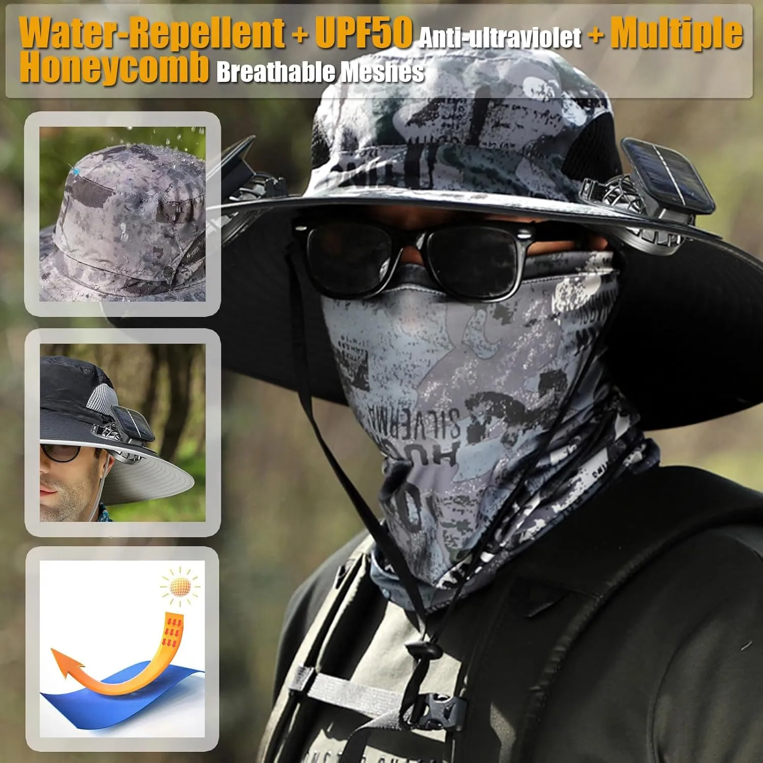 Colitt - Fishing Hat with Built in Fan, 2025 Rechargeable Solar Panel Powered Ultralight Wide Brim Sunhat with Cooling Kit
