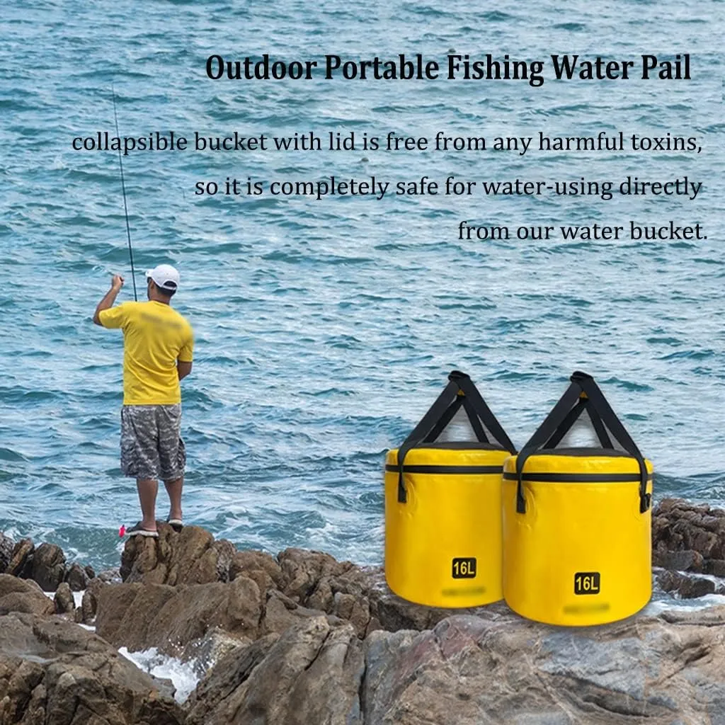 Collapsible Bucket with Lid,16L Collapsible Bucket Bag with Handle, Folding Water Bucket, Portable Water Container Pail for Camping, Fishing, Gardening, Outdoor (Color : Green A)