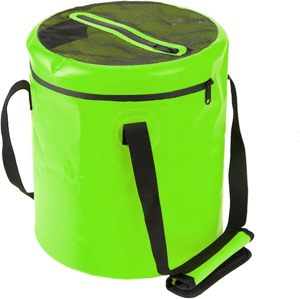 Collapsible Bucket with Lid,16L Collapsible Bucket Bag with Handle, Folding Water Bucket, Portable Water Container Pail for Camping, Fishing, Gardening, Outdoor (Color : Green A)