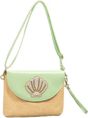 Colorful Embroidered Straw Crossbody Bag, PU Leather Stylish Versatile Evelope Purse, Novelty Beads Pattern Shoulder Tote