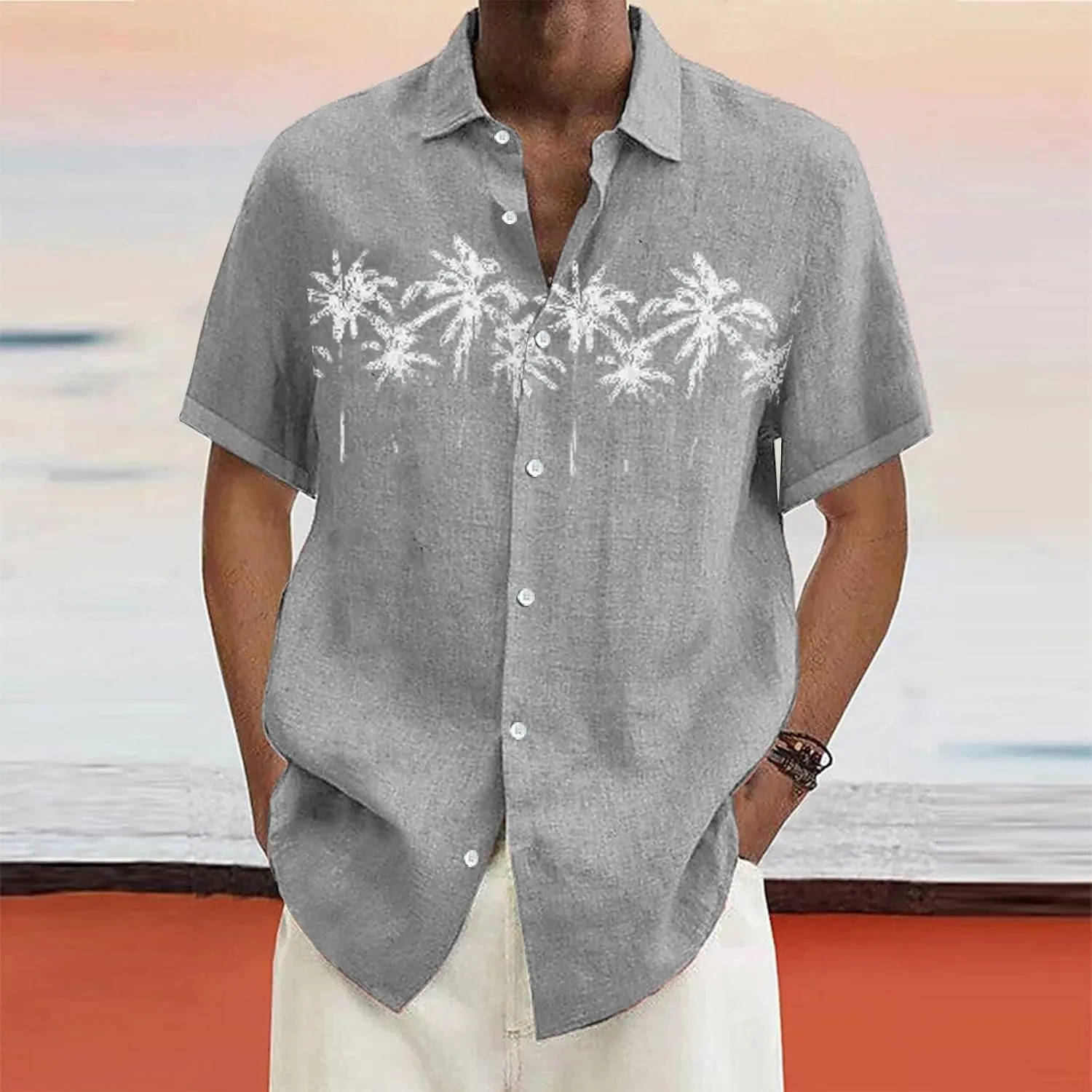 Comfortable T-Shirt Printing Buckle Lapel Short Sleeve Shirt Top Soft and Comfortable T-Shirts for Men Men's