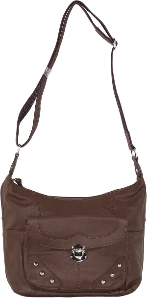 Concealed Carry Purse - Front Studded Pocket Leather Gun Purse - Left & Righthand Draw - CCW - by Roma Leathers (Brown)
