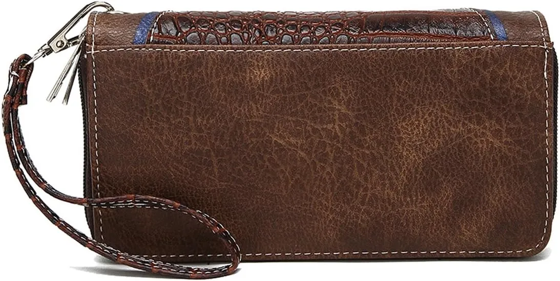 Conchos Studded Crocodile Laser Cut Cowgirl Western Purse Women Wristlet Wallet