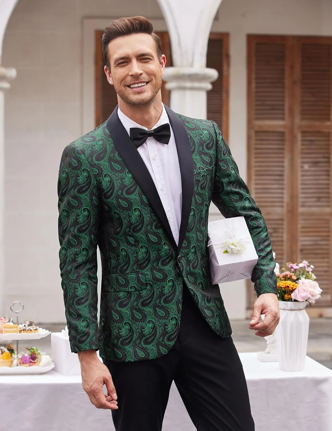COOFANDY Mens Floral Tuxedo Jacket Paisley Shawl Lapel Suit Blazer Jacket for Dinner,Prom,Wedding