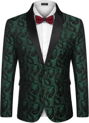 COOFANDY Mens Floral Tuxedo Jacket Paisley Shawl Lapel Suit Blazer Jacket for Dinner,Prom,Wedding
