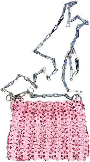 Cool Women Metallic Sequin Shoulder Bag Sparkly Evening Clutch Acrylic Handbag Hardware Chain for Prom Cocktail Party