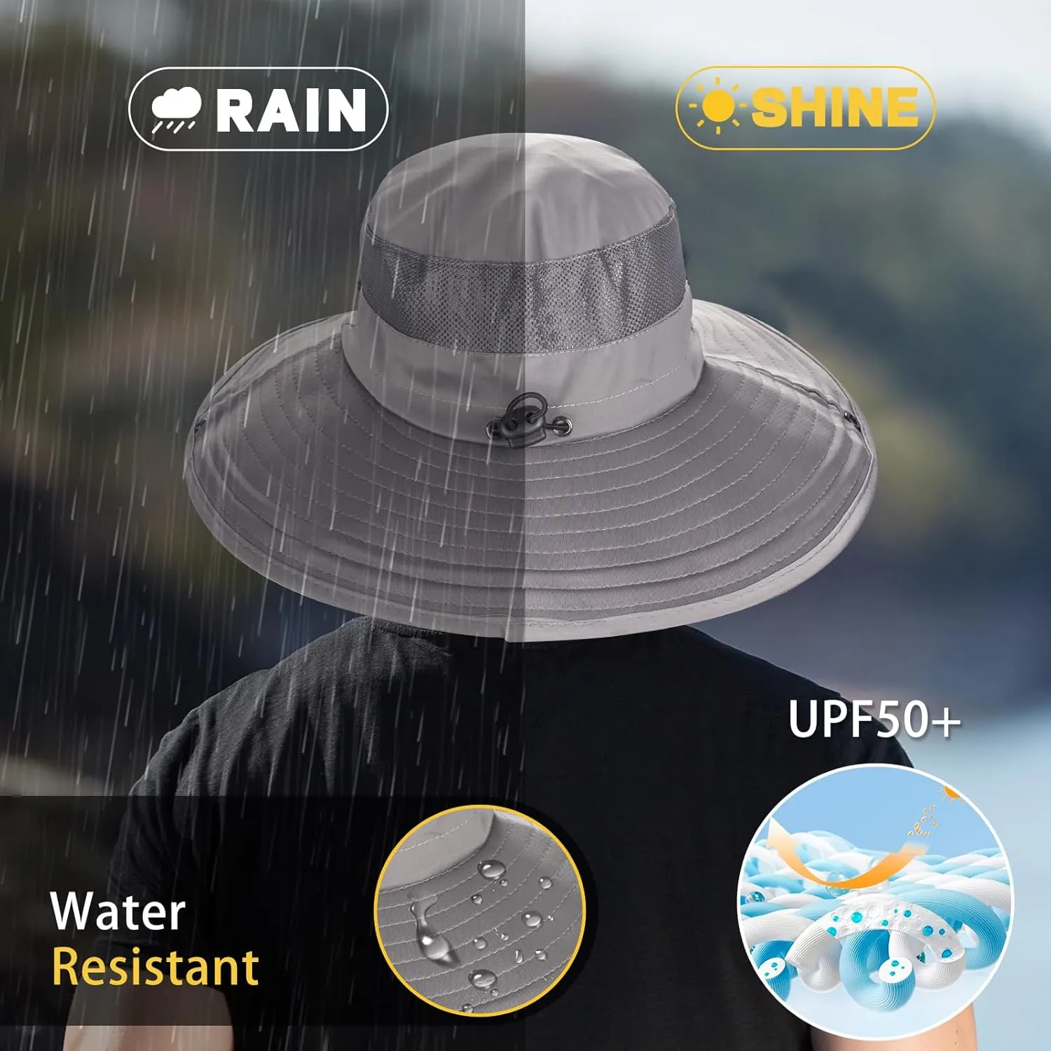Cooling Sun Hat for Men Women,Wide Brim Bucket Hat Foldable Boonie Hat for Fishing Hiking Garden Safari Beach