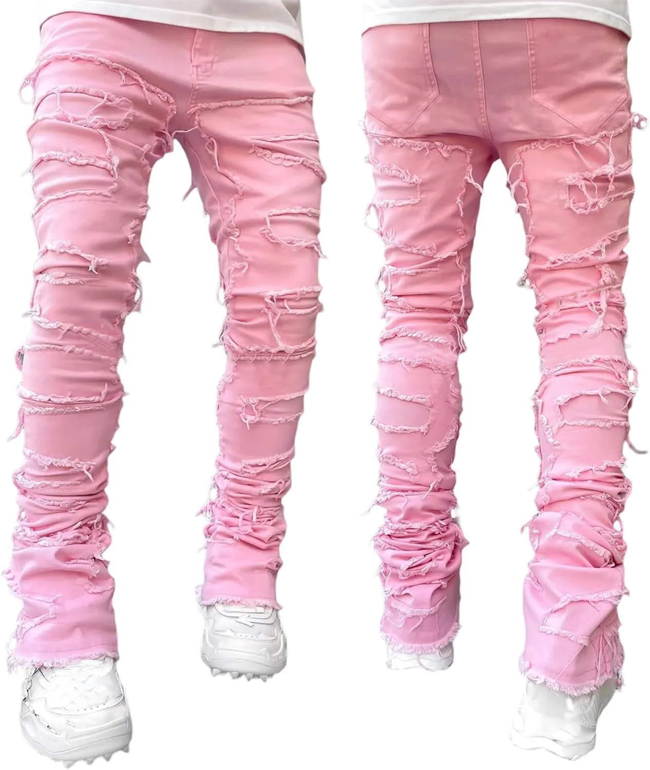 CosTribe Men's Stacked Jeans Slim Fit Ripped Jeans Destroyed Straight Denim Pants Harajuku Hip Hop Trouser Streetwear