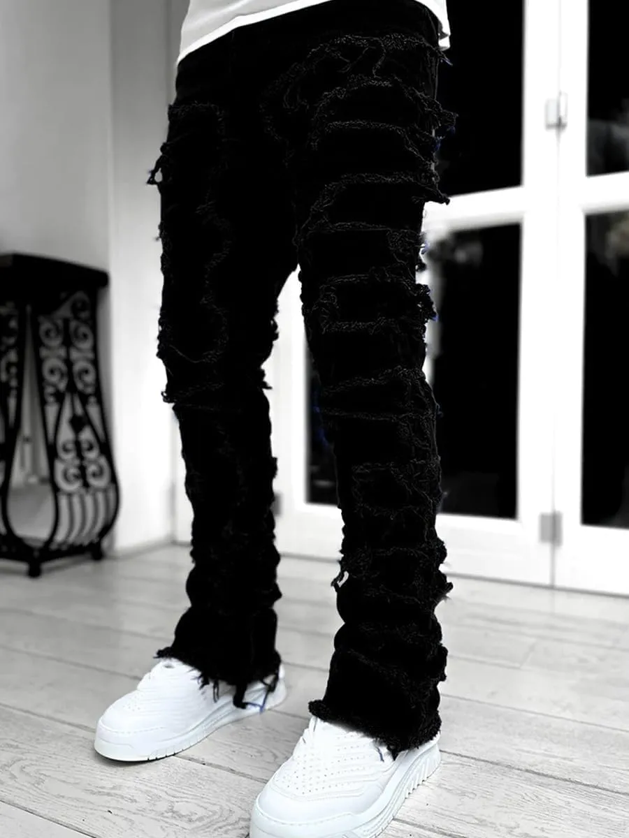 CosTribe Men's Stacked Jeans Slim Fit Ripped Jeans Destroyed Straight Denim Pants Harajuku Hip Hop Trouser Streetwear