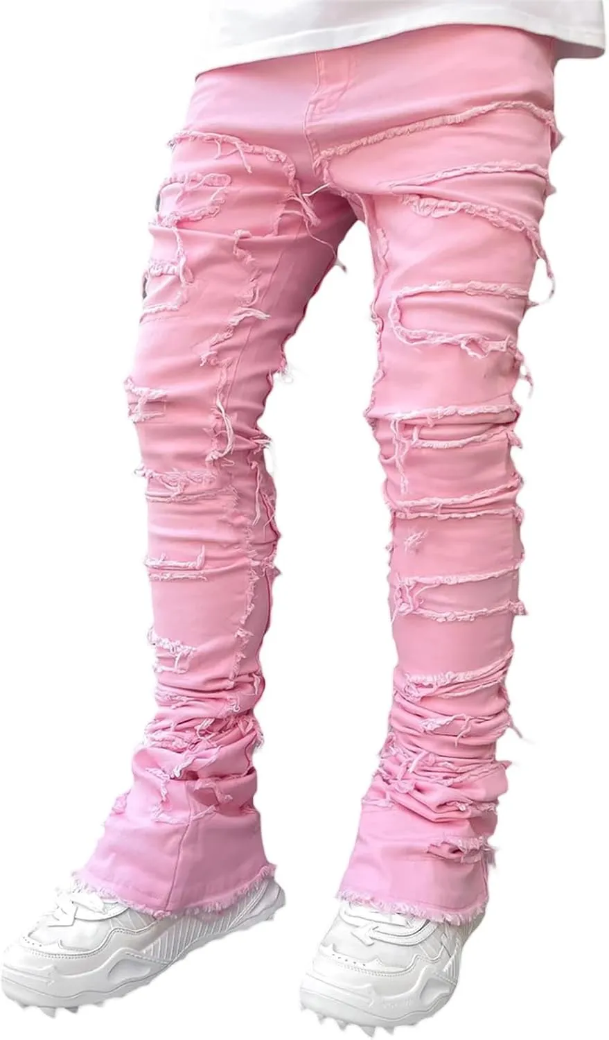 CosTribe Men's Stacked Jeans Slim Fit Ripped Jeans Destroyed Straight Denim Pants Harajuku Hip Hop Trouser Streetwear