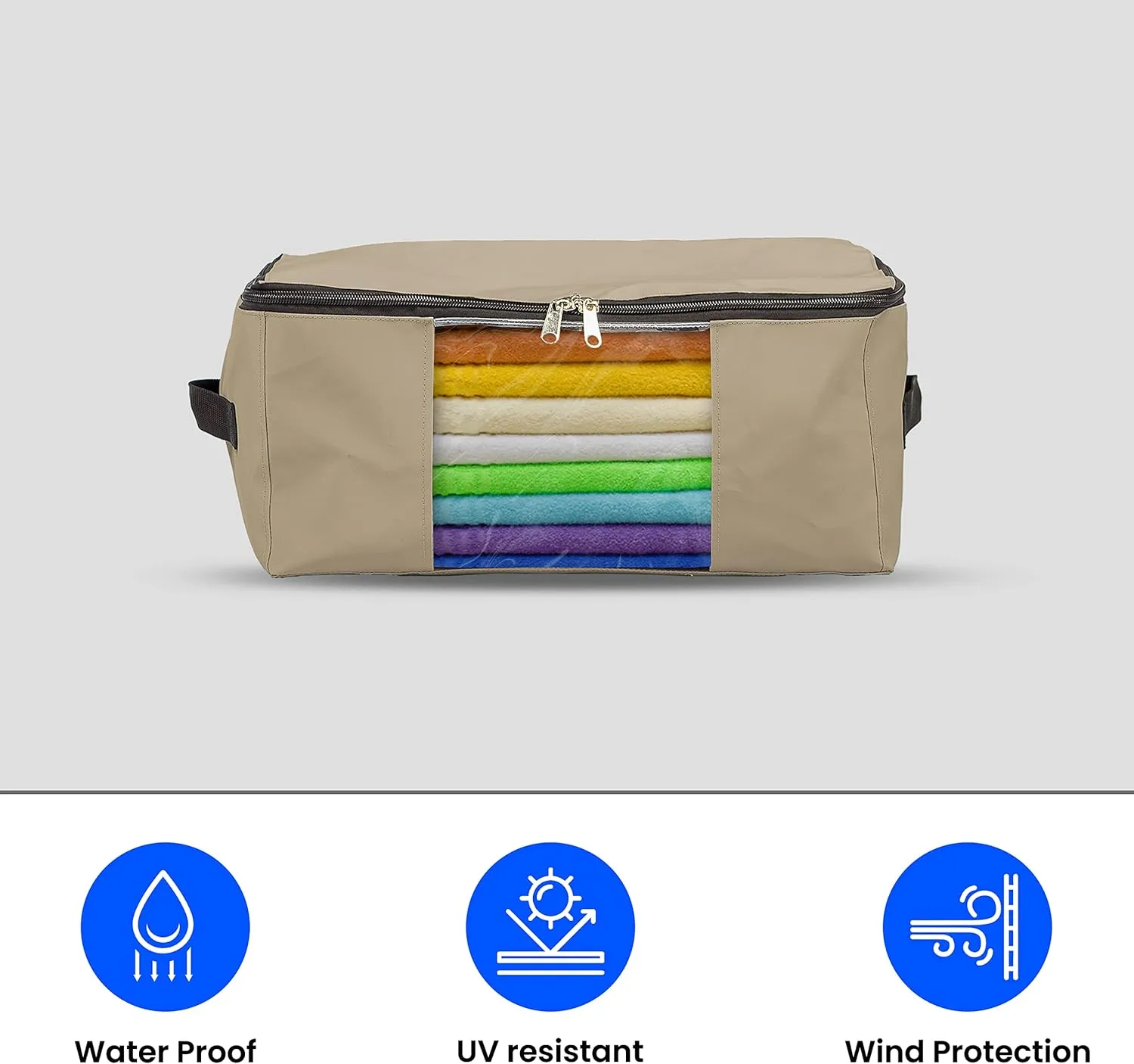 Covers & All Storage Bags, 90 litres Large size Space Saver bags Heavy Duty Storage Organizer Multipurpose, 12 Oz Waterproof UV-Resistant & Tear-Proof (23"L x 17"W x 14"H Inches, Beige, Pack of 3)