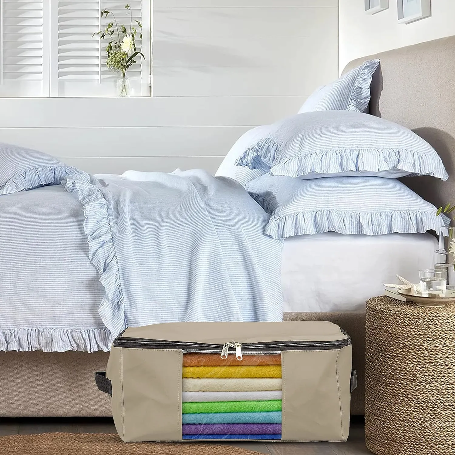 Covers & All Storage Bags, 90 litres Large size Space Saver bags Heavy Duty Storage Organizer Multipurpose, 12 Oz Waterproof UV-Resistant & Tear-Proof (23"L x 17"W x 14"H Inches, Beige, Pack of 3)