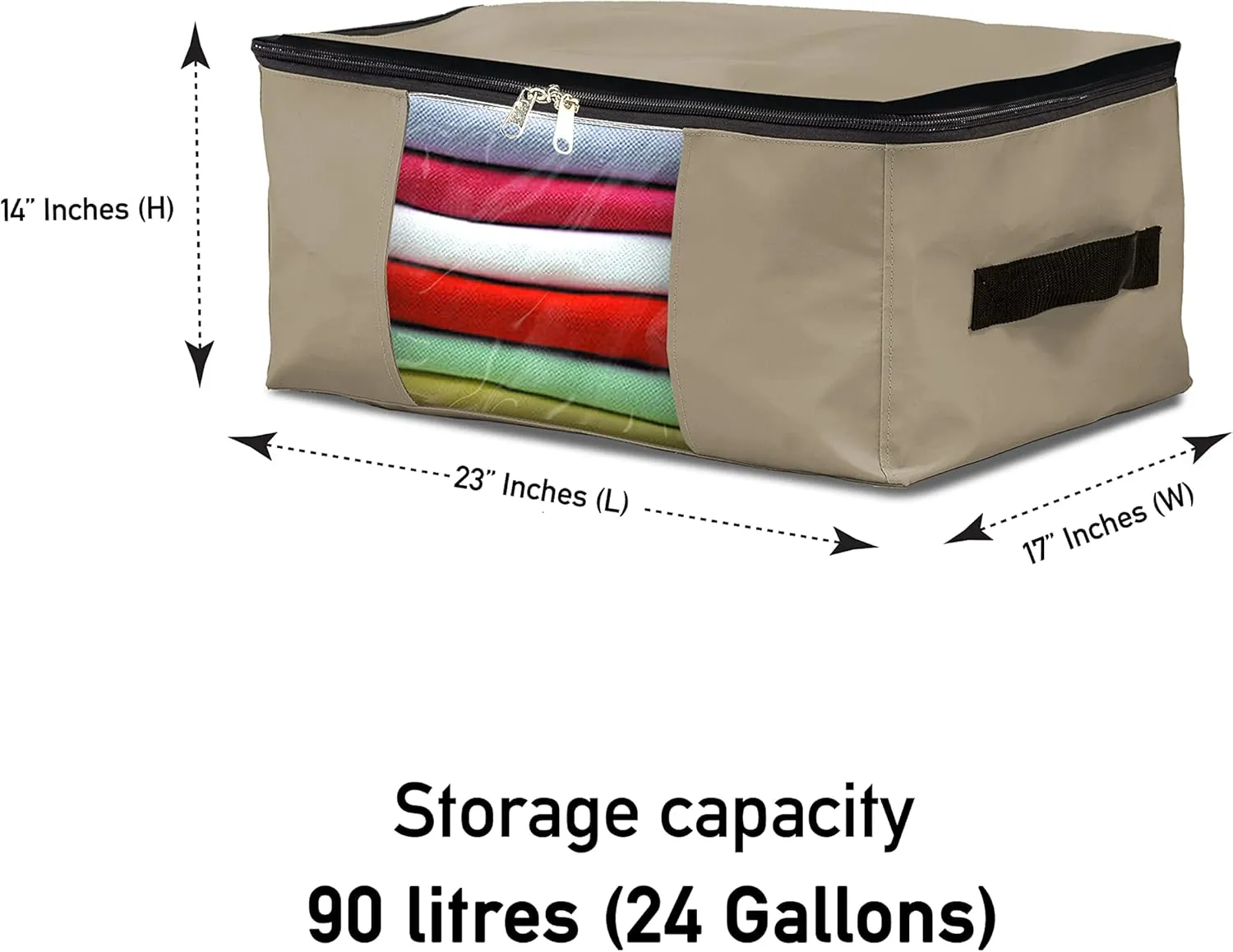 Covers & All Storage Bags, 90 litres Large size Space Saver bags Heavy Duty Storage Organizer Multipurpose, 12 Oz Waterproof UV-Resistant & Tear-Proof (23"L x 17"W x 14"H Inches, Beige, Pack of 3)