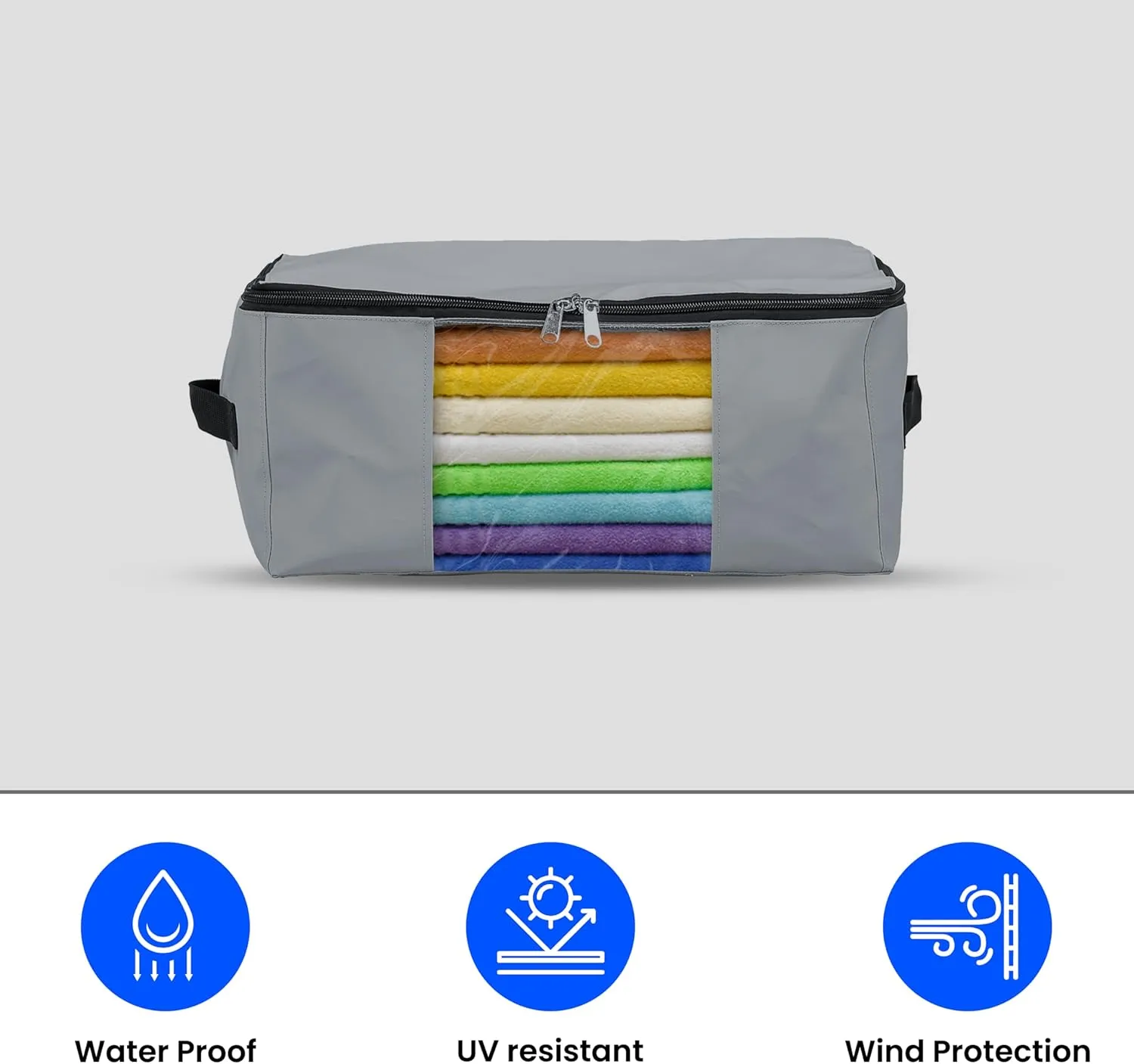 Covers & All Storage Bags, 90 litres Large size Space Saver bags Heavy Duty Storage Organizer Multipurpose, 12 Oz Waterproof UV-Resistant & Tear-Proof (23"L x 17"W x 14"H Inches, Gray, Pack of 3)