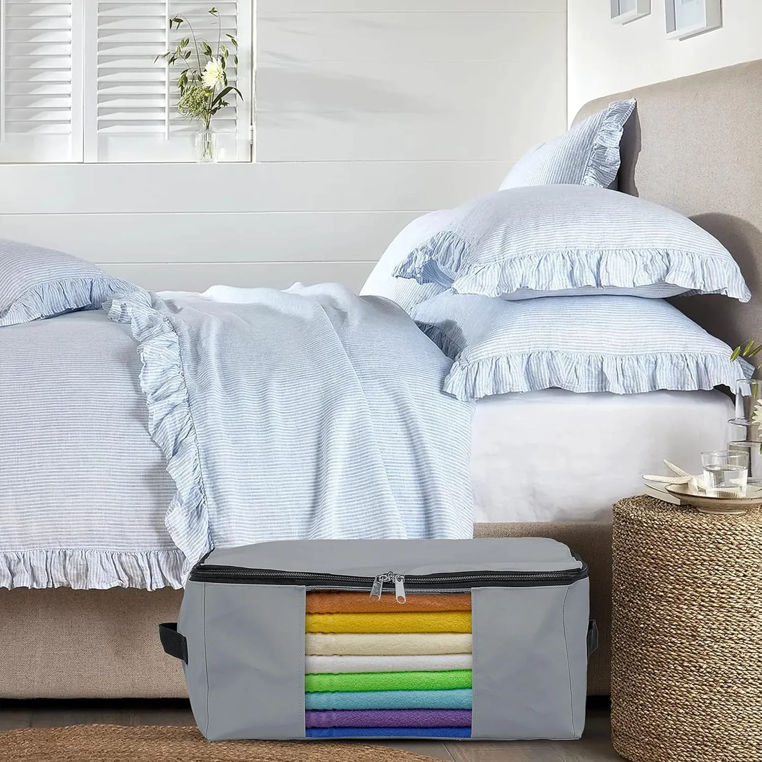 Covers & All Storage Bags, 90 litres Large size Space Saver bags Heavy Duty Storage Organizer Multipurpose, 12 Oz Waterproof UV-Resistant & Tear-Proof (23"L x 17"W x 14"H Inches, Gray, Pack of 3)