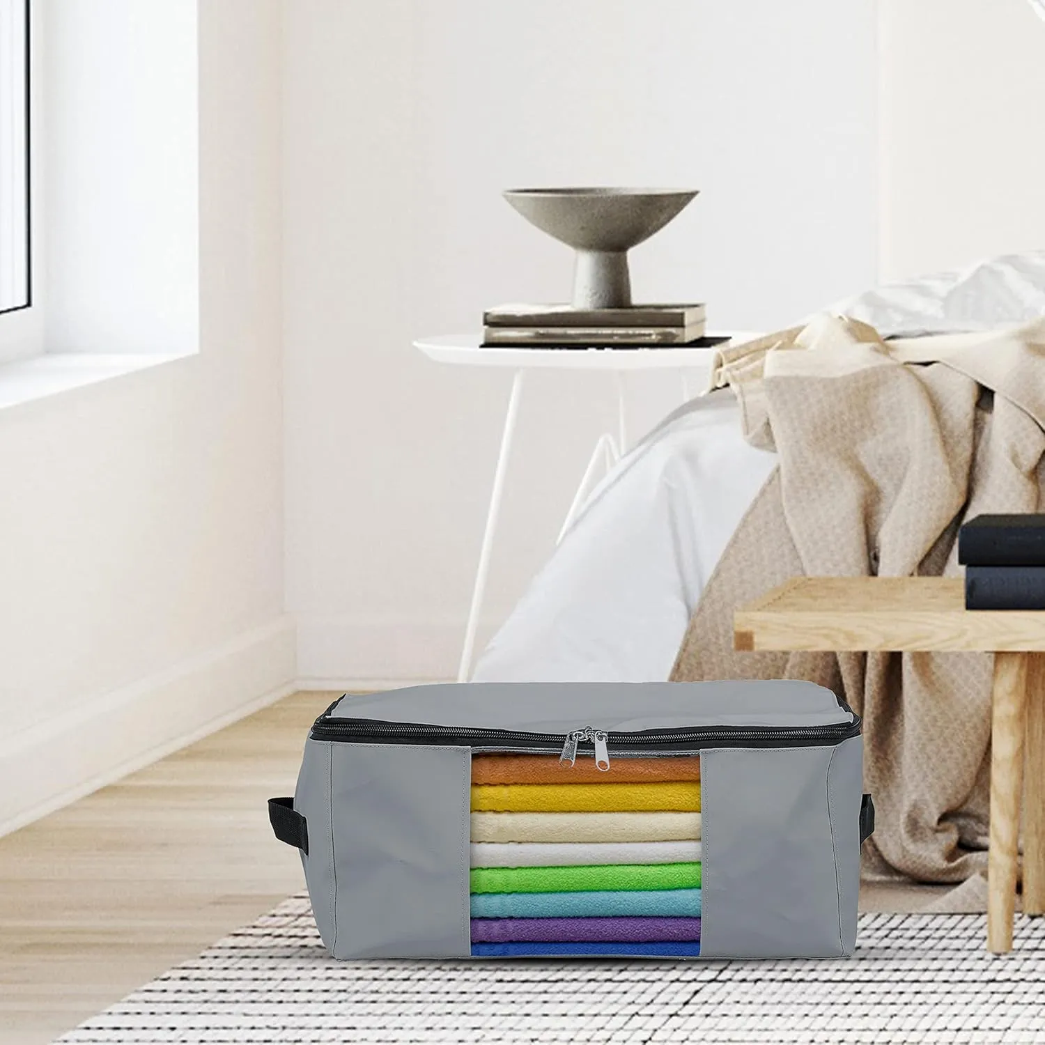 Covers & All Storage Bags, 90 litres Large size Space Saver bags Heavy Duty Storage Organizer Multipurpose, 12 Oz Waterproof UV-Resistant & Tear-Proof (23"L x 17"W x 14"H Inches, Gray, Pack of 3)