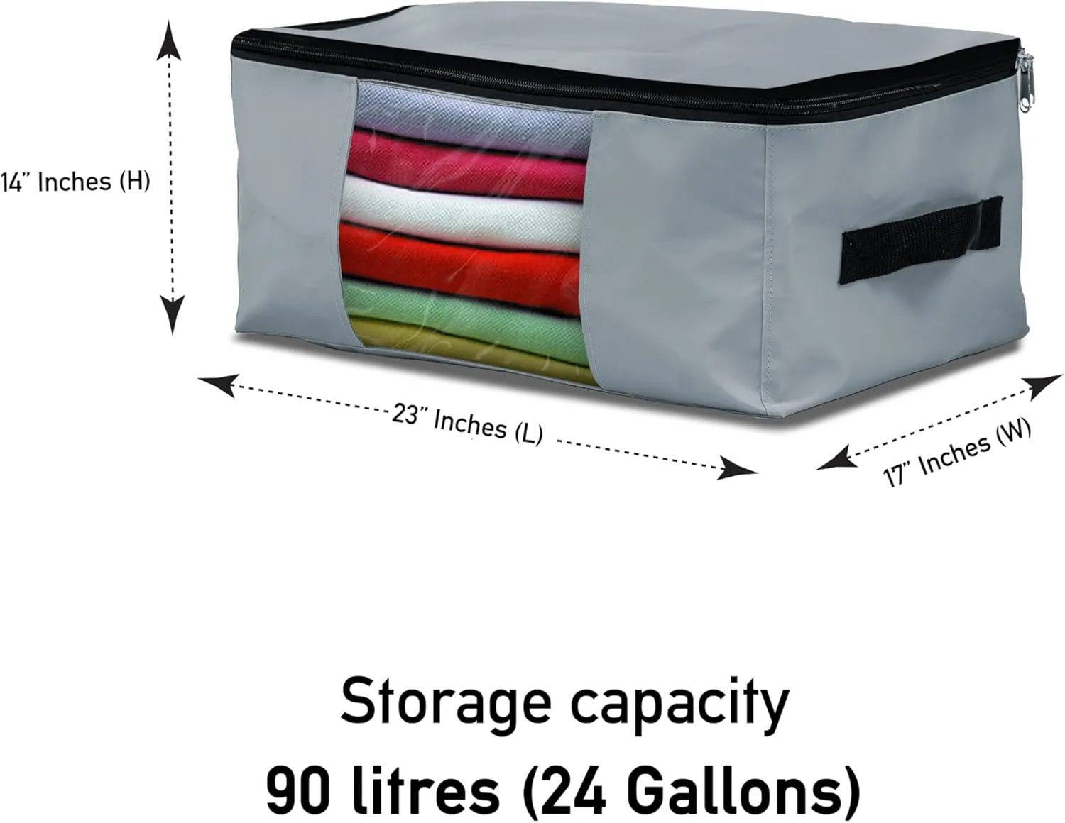 Covers & All Storage Bags, 90 litres Large size Space Saver bags Heavy Duty Storage Organizer Multipurpose, 12 Oz Waterproof UV-Resistant & Tear-Proof (23"L x 17"W x 14"H Inches, Gray, Pack of 3)
