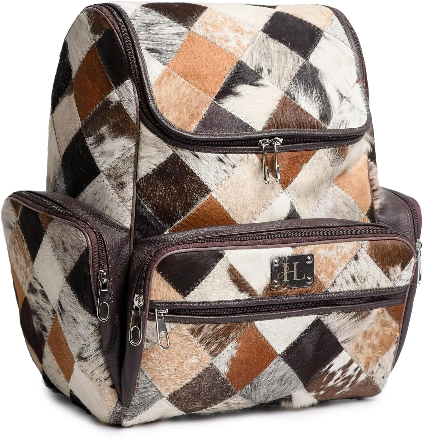 Cowhide Backpack - Large Leather Diaper Bag Backpack for Women - Unique Travel Backpack, Leather Laptop Backpack (Dark Brown)
