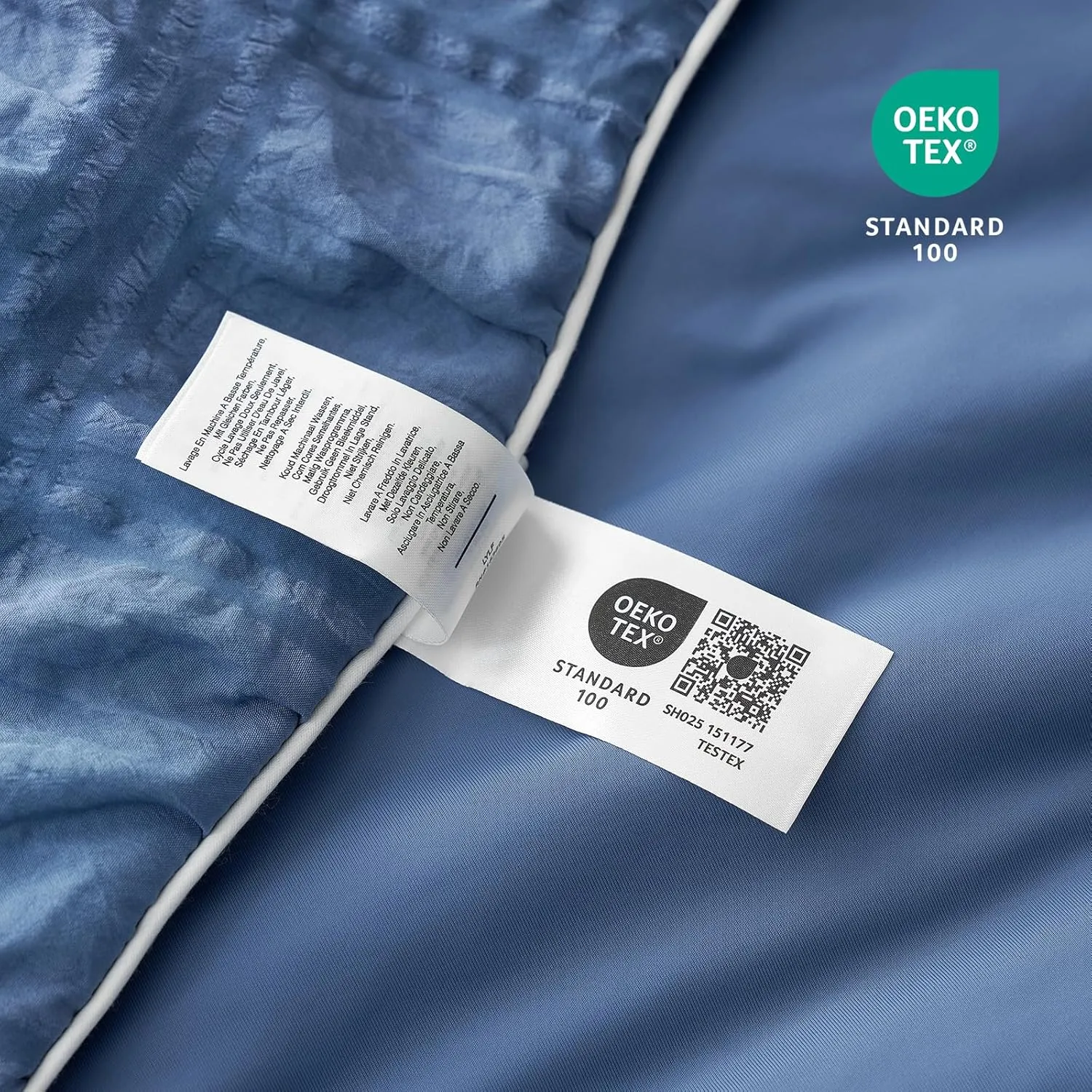 Cozy Bliss Cooling Comforter Seersucker Plaid Queen, Q-Max 0.4 Reversible Lightweight Cooling Blanket, Breathable Silk Smooth Summer Bedding Quilt for Hot Sleepers Night Sweats Denim Blue