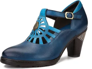 CrazycatZ Leather Mary Jane Shoes,Womens Colorful Patchword Pumps Vintage Mary Jane Shoes