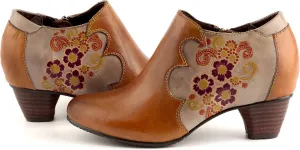 CrazycatZ Leather Pumps,Womens Colorful Patchword Block Heel Bohemian Vintage Shoes