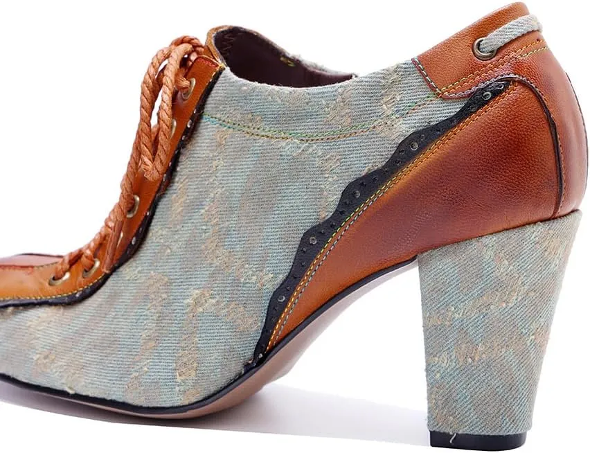 CrazycatZ Women's Leather Dressing Shoes Pumps,Colorful Block Heel Leather Dress Pumps