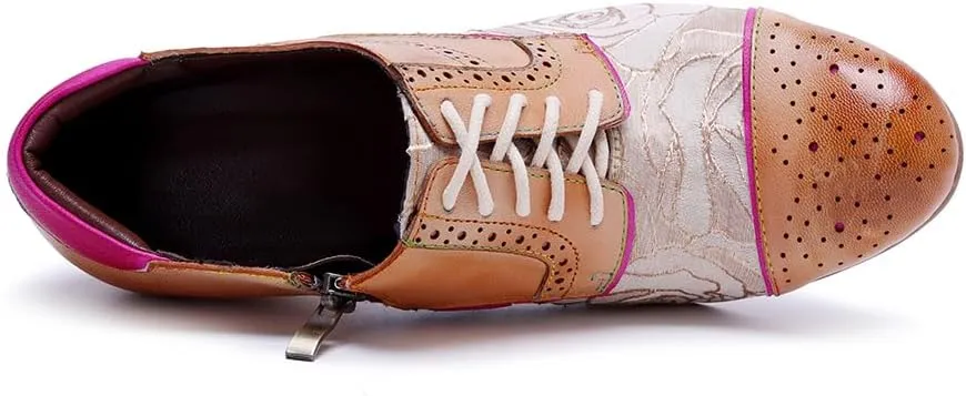 CrazycatZ Women's Leather Dressing Shoes Pumps,Colorful Block Heel Leather Dress Pumps
