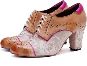 CrazycatZ Women's Leather Dressing Shoes Pumps,Colorful Block Heel Leather Dress Pumps