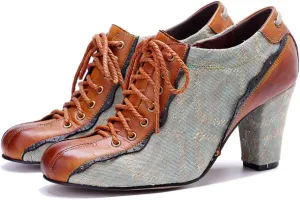 CrazycatZ Women's Leather Dressing Shoes Pumps,Colorful Block Heel Leather Dress Pumps