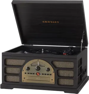 Crosley CR7021A-BK Rochester Entertainment Center with Bluetooth, AM/FM Radio, CD Player, Cassette Deck, and Aux-in, Black