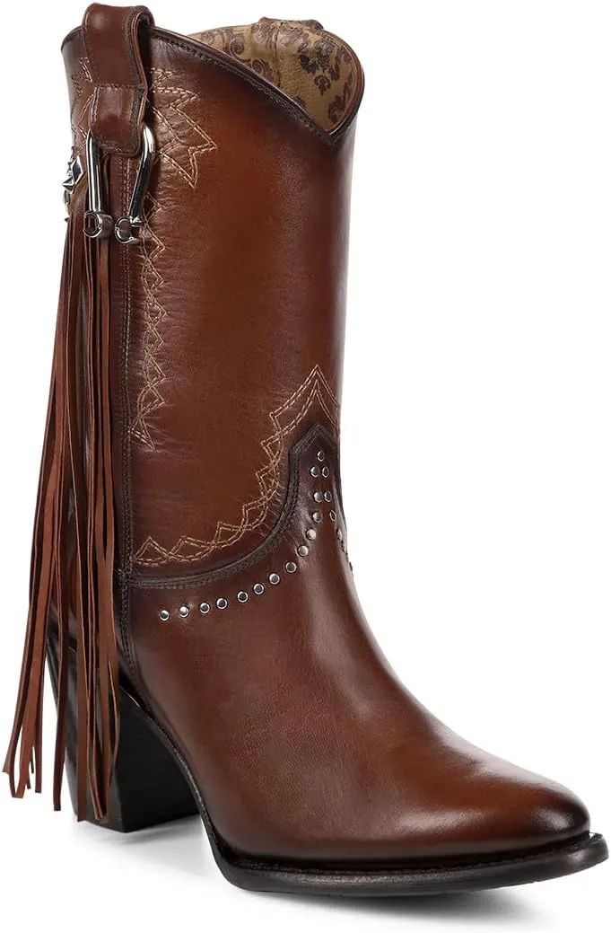 Cuadra Handmade Honey leather Western Style Boots With Studded Details Brown 4V11RS