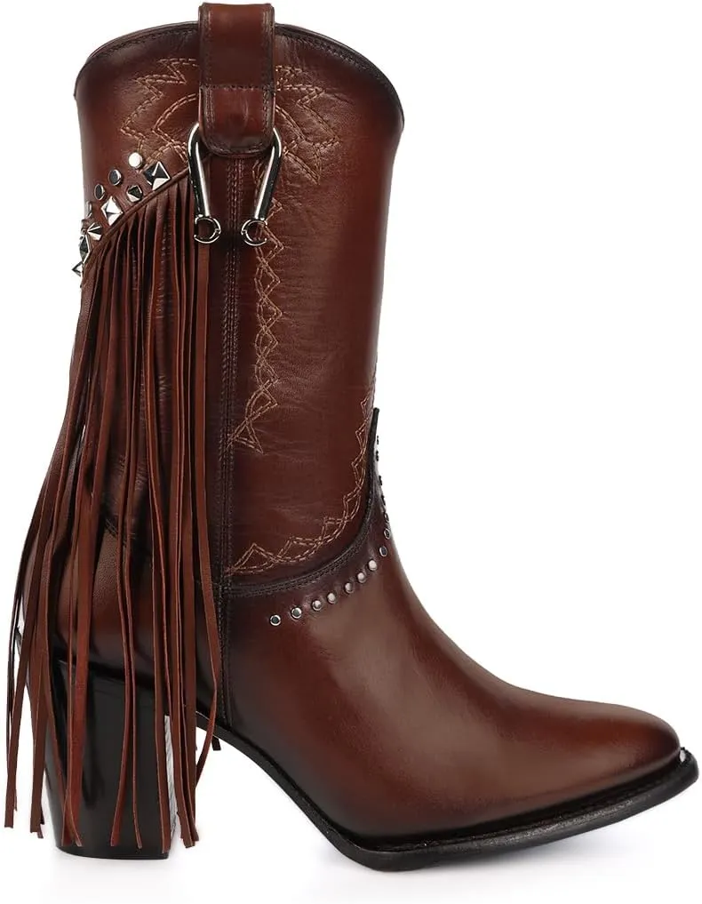 Cuadra Handmade Honey leather Western Style Boots With Studded Details Brown 4V11RS