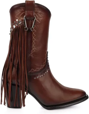 Cuadra Handmade Honey leather Western Style Boots With Studded Details Brown 4V11RS