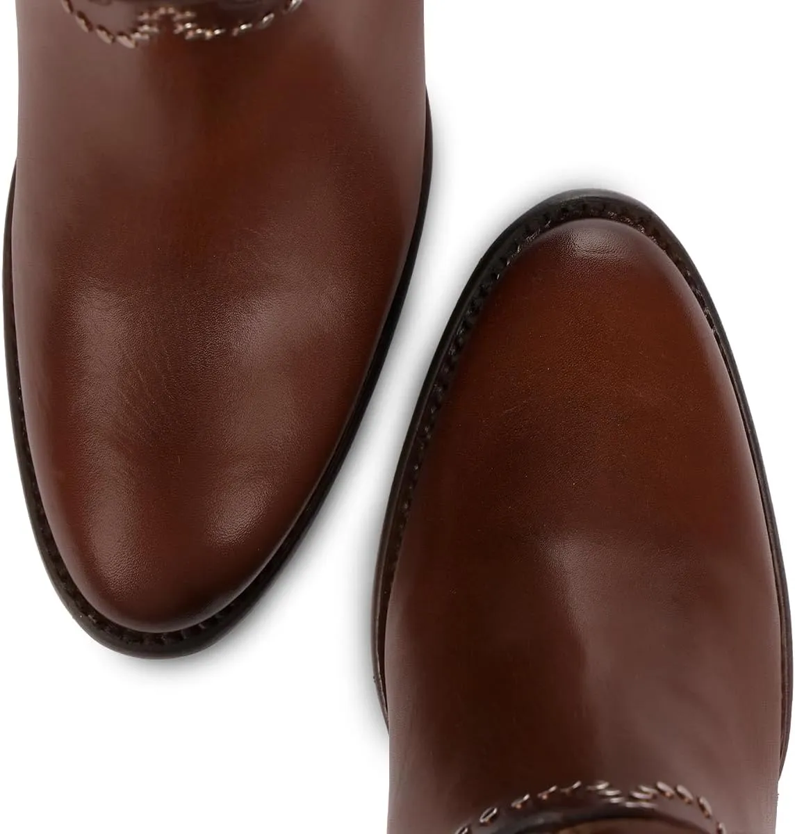 Cuadra Handmade Honey leather Western Style Boots With Studded Details Brown 4V11RS
