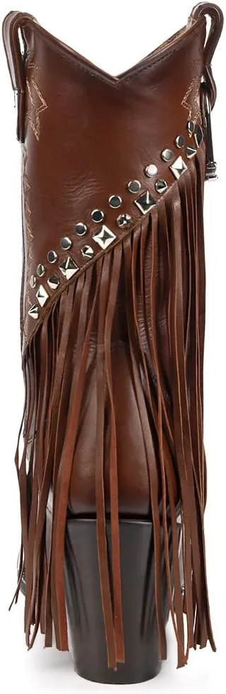 Cuadra Handmade Honey leather Western Style Boots With Studded Details Brown 4V11RS