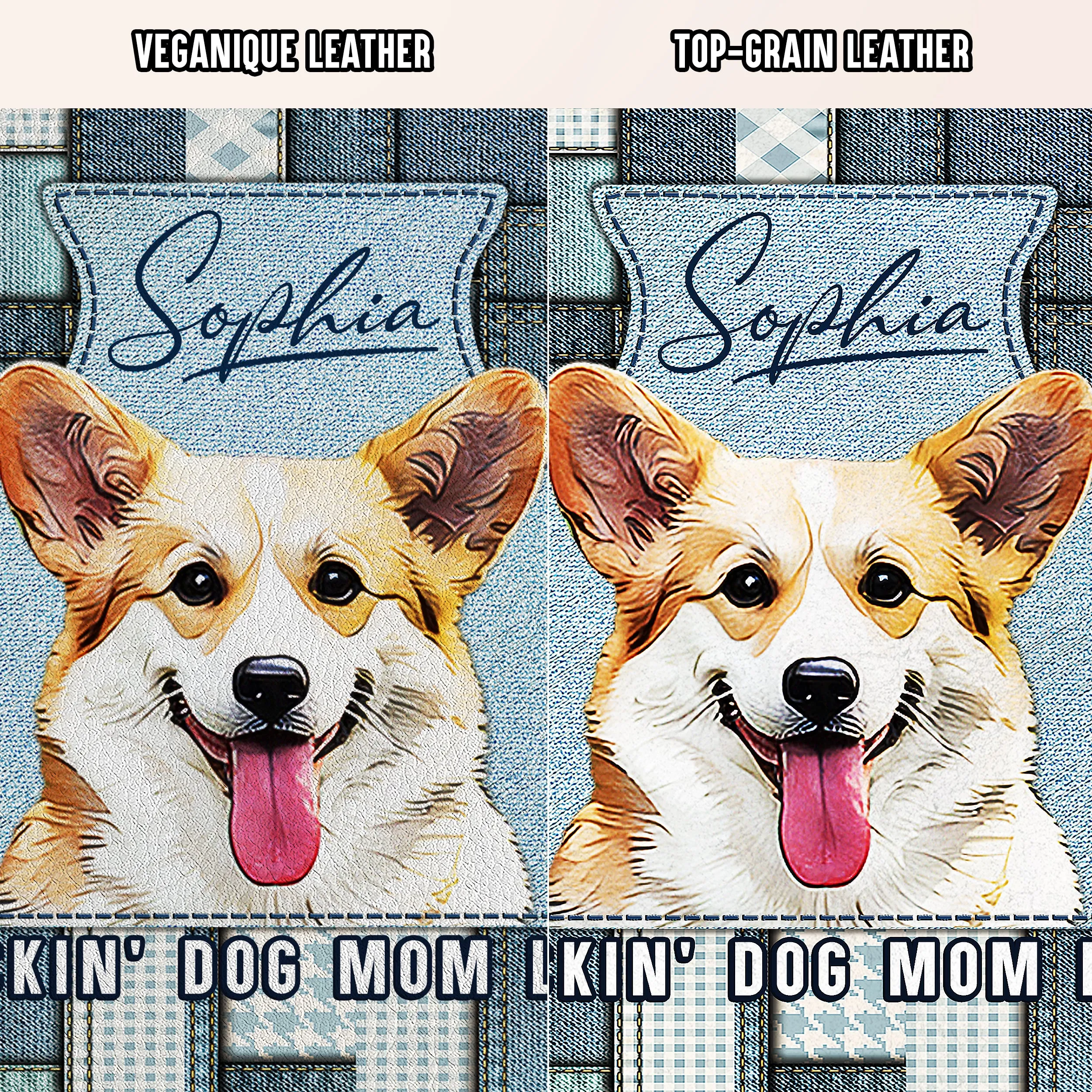 Custom Dog Portrait Denim Patchwork Leather Purse
