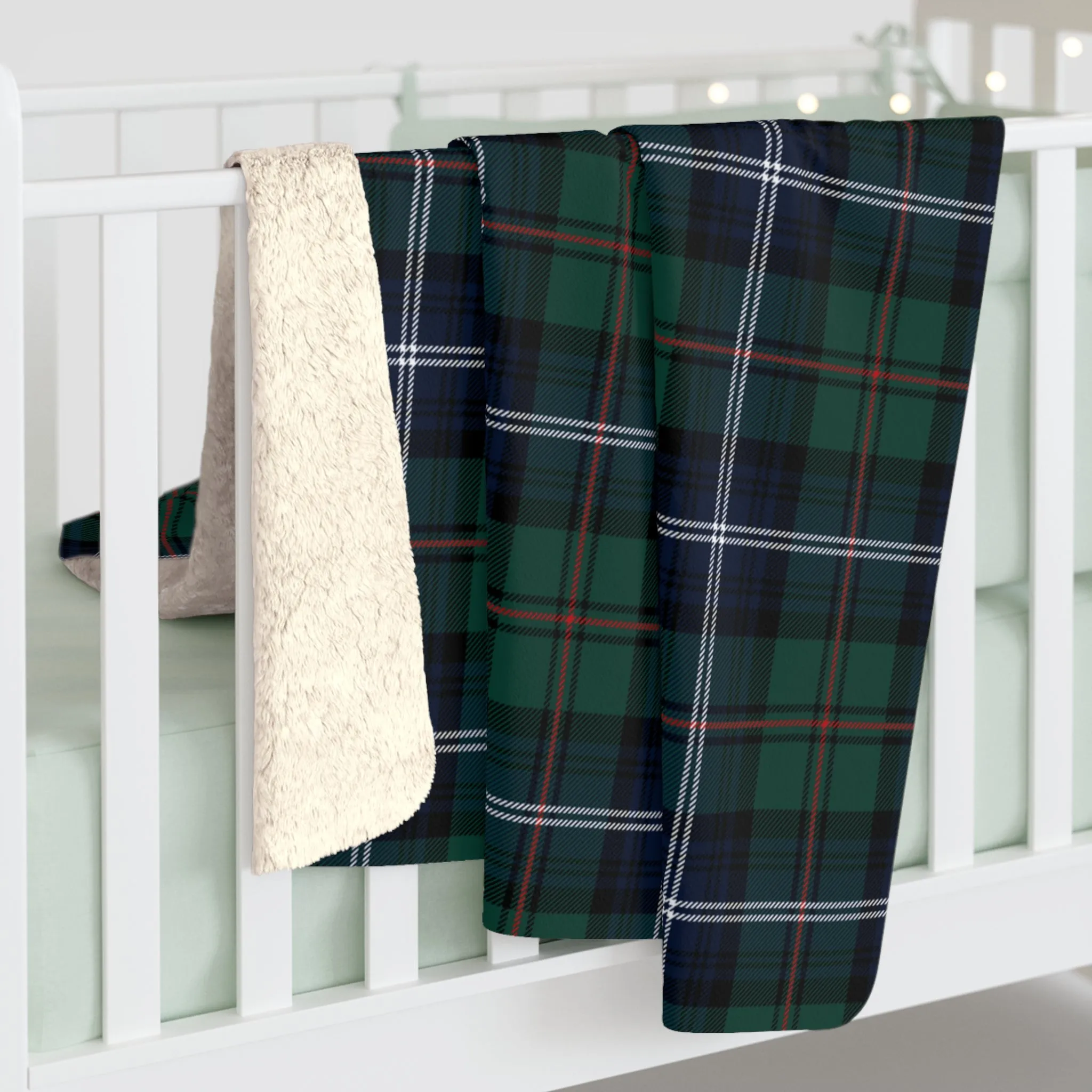 Custom Tartan Plaid Sherpa Fleece Sofa Blanket - Saiko Studio