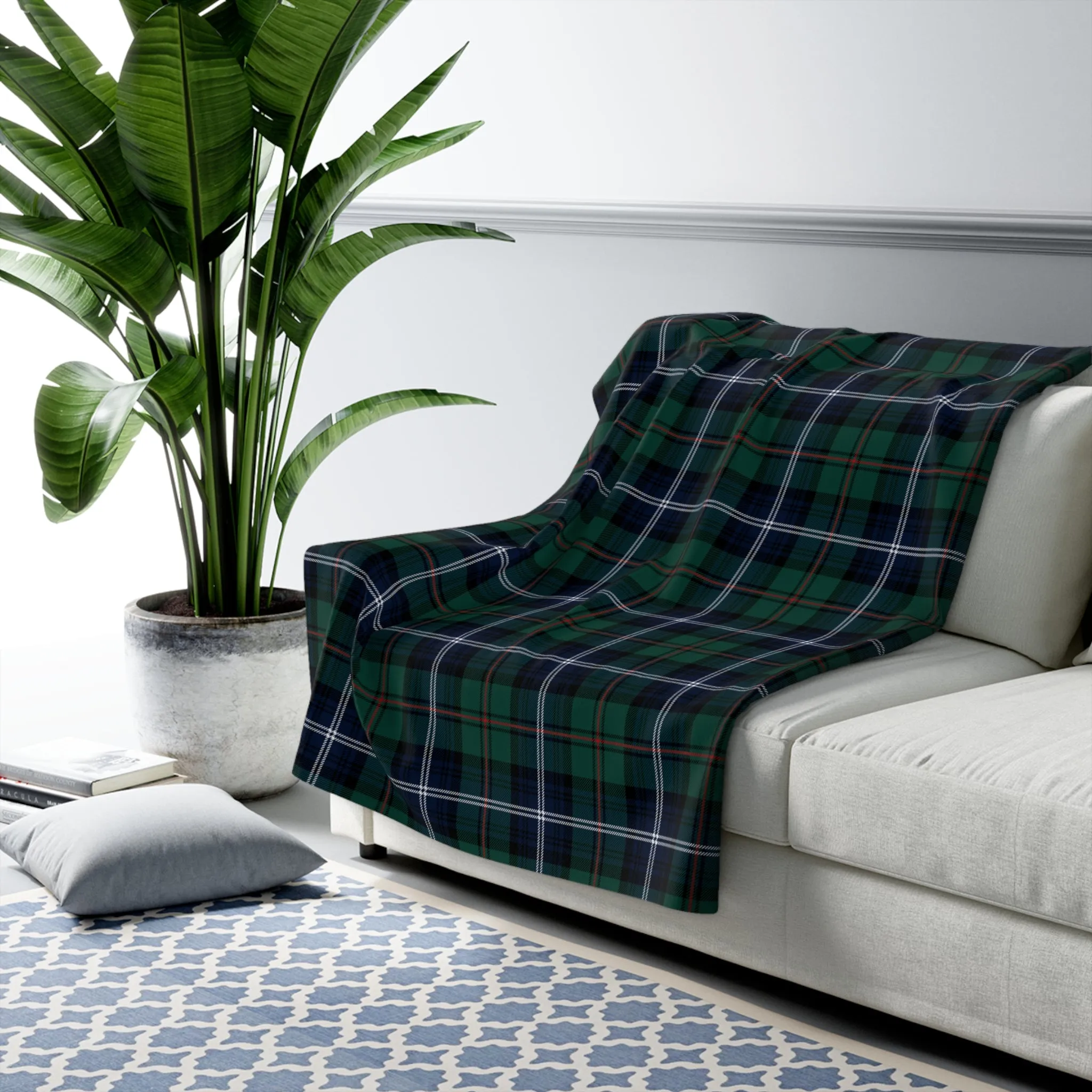 Custom Tartan Plaid Sherpa Fleece Sofa Blanket - Saiko Studio