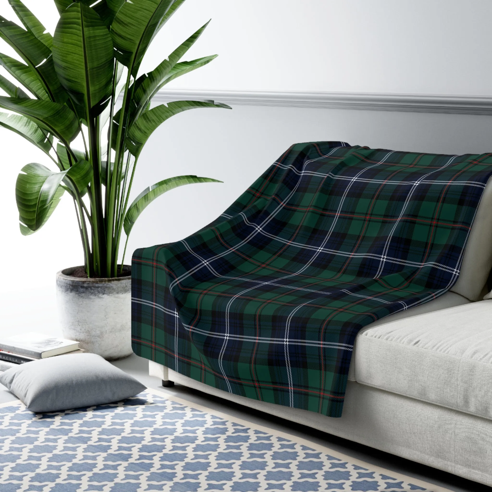 Custom Tartan Plaid Sherpa Fleece Sofa Blanket - Saiko Studio
