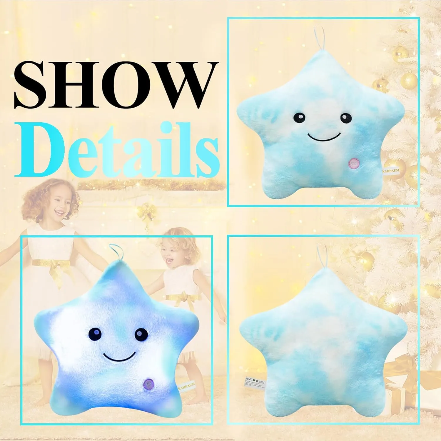 Cute Stuffed Animals Glow Pillow,LED Night Light Up Star Pillows for Kids Pillows Decorative Pillow Girls Boys Teens Adults Birthday Christmas Valentines Gift,Kids' Plush Toy Pillows Plushies