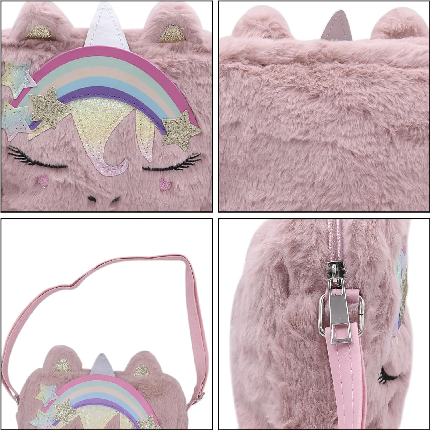 Cute Unicorn Crossbody Purse Pink Fluffy Satchel Shoulder Bag Animal Plush Messenger Bag Kawaii Purse Unicorn Gift