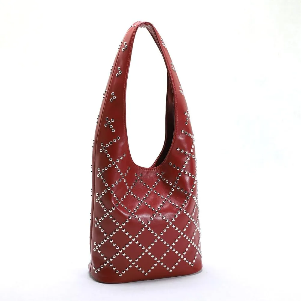 CUXVA Studded Purses Y2k Shoulder Bag 90s Punk Women Small Shouder Purse PU Leather Designer Handbags