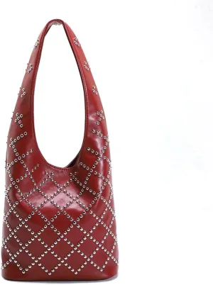 CUXVA Studded Purses Y2k Shoulder Bag 90s Punk Women Small Shouder Purse PU Leather Designer Handbags