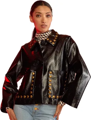 Cynthia Rowley Studded Vegan Leather Jacket