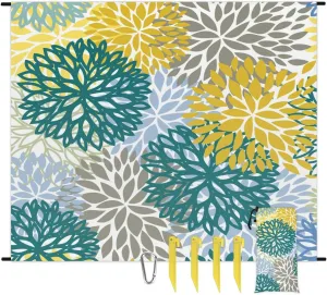 Dahlia Floral Beach Blanket, Sandproof Beach Mat, 68 x 59 Waterproof Quick Drying Sand Free Mat with 4 x Ground Spikes for Outdoor Travel Camping Hiking, Flowers Abstract Modern